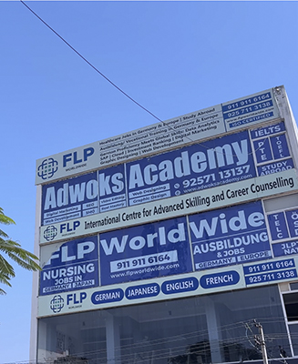 Exterior view of Adwoks Academy Jaipur office showing career counselling and study abroad services